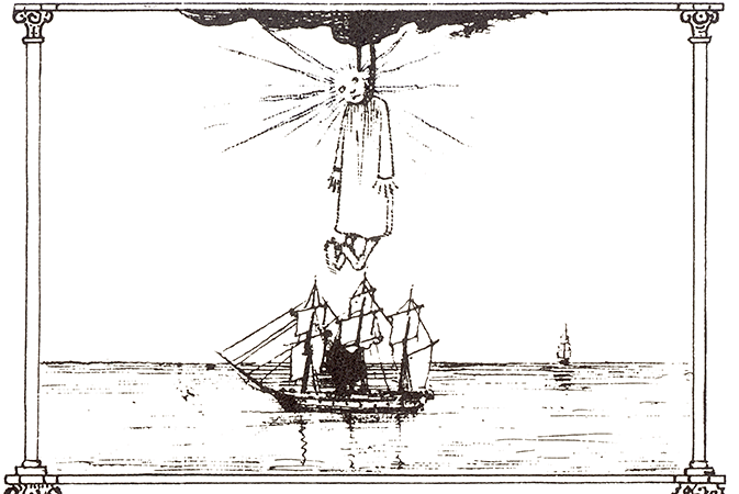 Eine Zeichnung von Ludwig Becker, die sein Werk 'Ein australisches Lied' bildlich darstellt / A drawing by Ludwig Becker, which illustrates verse from his work 'Ein australisches Lied'