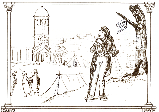 Eine Zeichnung von Ludwig Becker, die sein Werk 'Ein australisches Lied' bildlich darstellt / A drawing by Ludwig Becker, which illustrates verse from his work 'Ein australisches Lied'