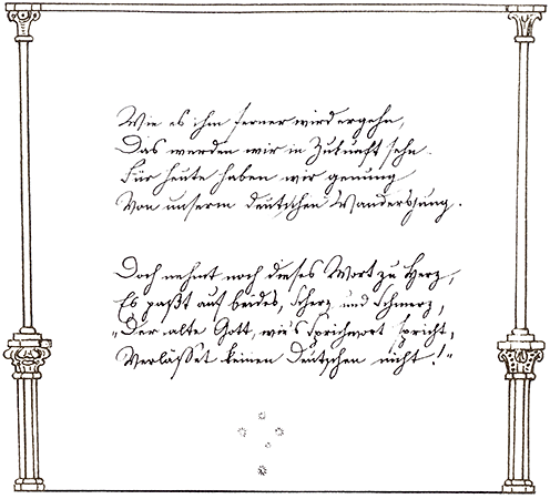 Bild einer Seite (mit Strophen) aus 'Ein australisches Lied' von Ludwig Becker / Picture of a page (with verse) from 'Ein australisches Lied' by Ludwig Becker