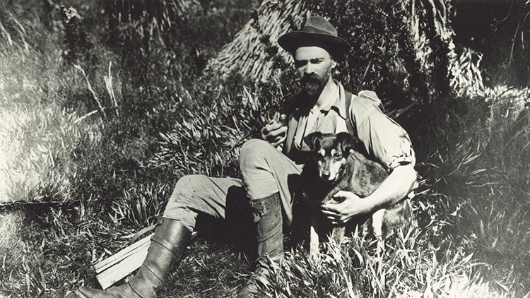 Photo c/o Tasmanian Archive and Heritage Office: man and dog