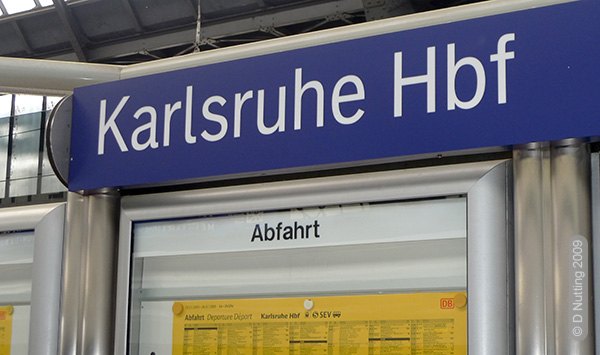 (Photo &copy; D. Nutting) railway station sign in Karlsruhe, Germany